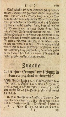 Zugabe auserlesner Exempel zur Uebung in dem vorhergehenden Unterricht