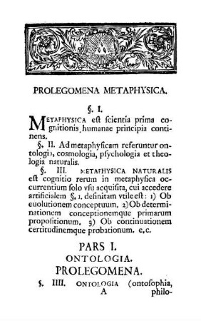 Pars I. Ontologia.