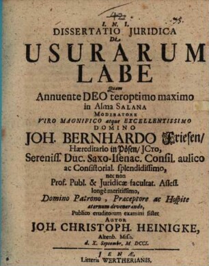Dissertatio Juridica De Usurarum Labe