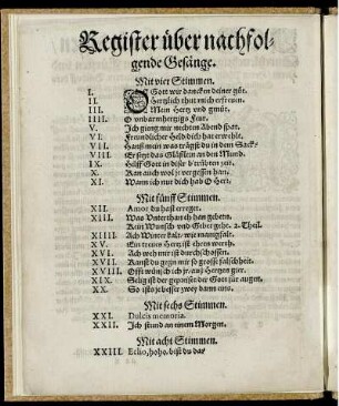 Register über nachfolgende Gesänge.