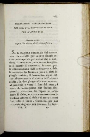 Osservazioni Meteorologiche Del Sig. Gio. Federico Mayer Per L' Anno 1822.
