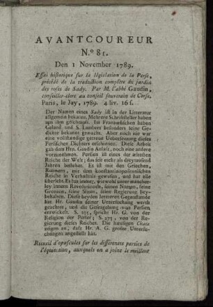 No. 81. Den 1. November 1789. - No. 85. Den 16. November 1789.