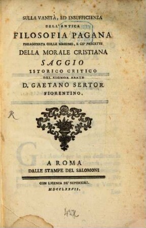 Sulla vanità ... dell'antica filosofia pagana