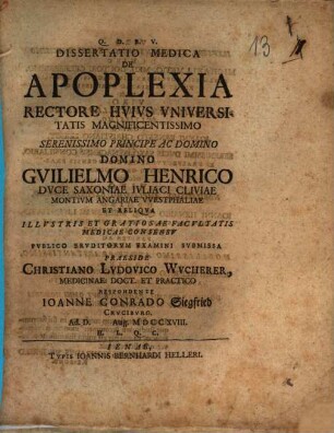Dissertatio Medica De Apoplexia