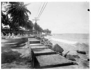 Colón, Panama. Uferpromenade mit Palmenallee und Wellenbrechern
