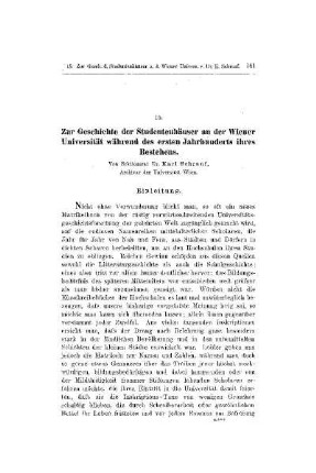 Zur Geschichte der Studentenhäuser an der Wiener Universität während des ersten Jahrhunderts ihres Bestehens