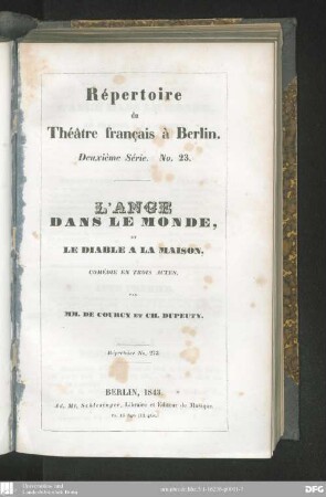 L' ange dans le monde, et le diable à la maison : comédie en trois actes
