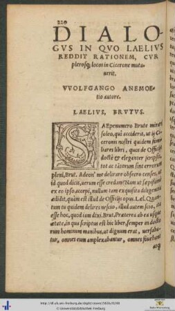 Dialogus In Quo Laelius Reddit Rationem, Cur plerosque locos in Cicerone mutaverit