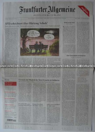 Tageszeitung "Frankfurter Allgemeine Zeitung" mit Titel zur Regierungsbildung in Deutschland