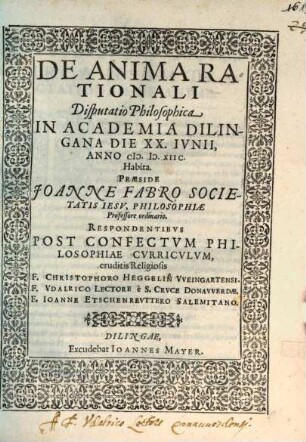 De Anima Rationali Disputatio Philosophica