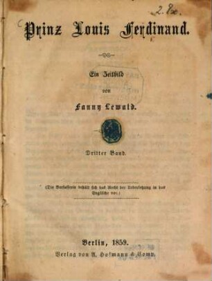 Prinz Louis Ferdinand : Ein Zeitbild von Fanny Lewald, 3