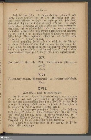 XVII. Bergbau und Hüttenwesen. XVIII. Gewerbs-, Handels- und Verkehrswesen. XIX. Arbeits- und Dienstverhältnisse