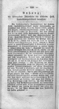 Anhang; die siebenzehnte Jahresfeier der Schlesw. Holst. Landesbibelgesellschaft betreffend.