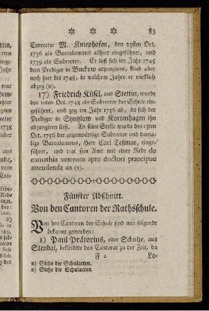 Fünfter Abschnitt. Von den Cantoren der Rathsschule.