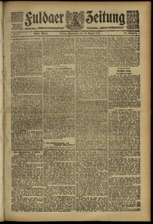 Erste Ausgabe vom Donnerstag, den 29. August 1912.