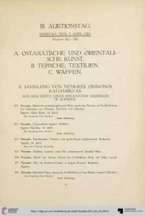 III. Auktionstag (Nr. 412-706)
