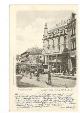 Kaiserstraße in Heilbronn, im Vordergrund mehrere Straßenbahnen