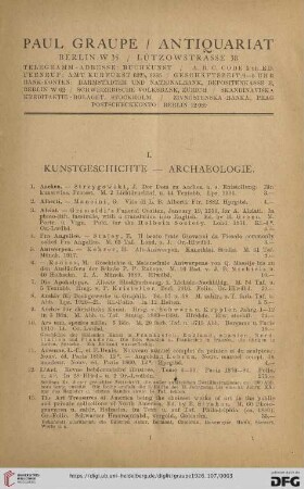 I. Kunstgeschichte - Archaeologie (Nr. 1 - 656)