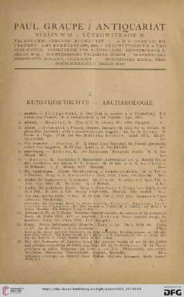 I. Kunstgeschichte - Archaeologie (Nr. 1 - 656)