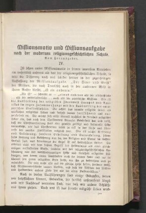 Missionsmotiv und Missionsaufgabe nach der modernen religionsgeschichtlichen Schule. IV