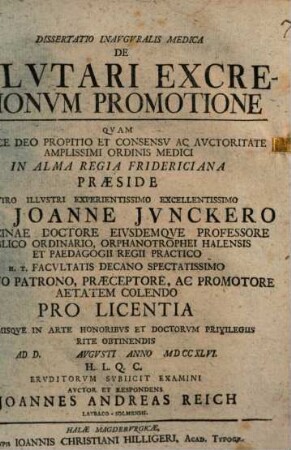 Dissertatio Inavgvralis Medica De Salvtari Excretionvm Promotione