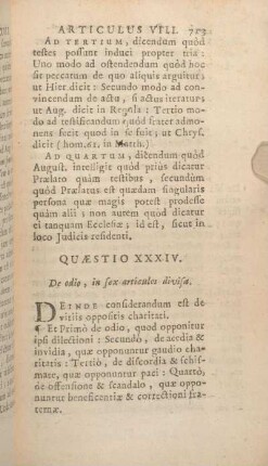 Quaestio XXXIV. De odio, in sex articulos divisa.