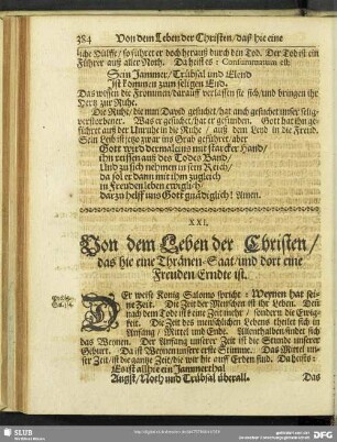 XXI. Von dem Leben der Christen, das hie eine Thränen-Saat, und dort eine Freuden-Erndte ist