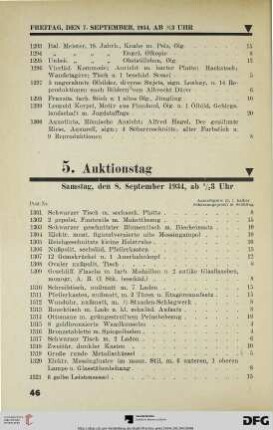 5. Auktionstag: Samstag, den 8. September 1934, ab 3.30 (Nr. 1301-1650)