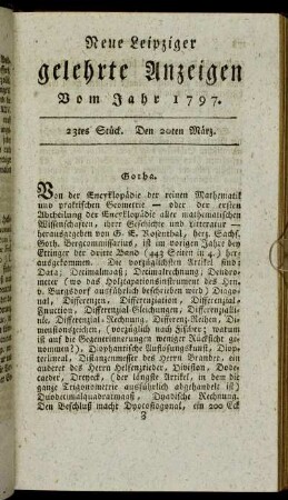 23tes Stück. Den 20ten März.