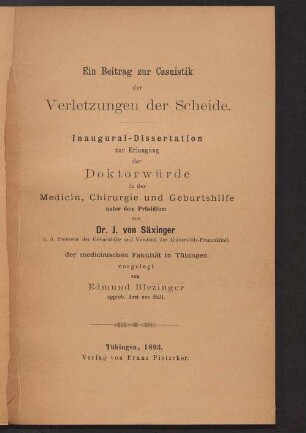 Ein Beitrag zur Casuistik der Verletzungen der Scheide