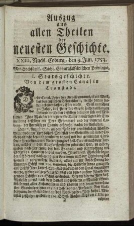 XXIII. Nachlese. Coburg, den 9. Jun. 1753.