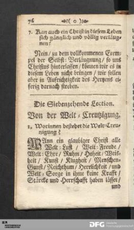 Die Siebenzehende Lection. Von der Welt-Creutzigung.
