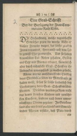 Eine Grab-Schrifft Bey der Beysetzung der Frau Commercien-Rath Käsin