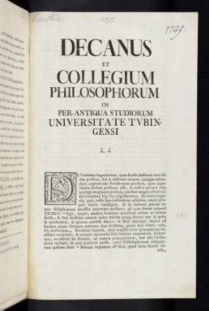 Decanus et Collegium Philosophorum ...
