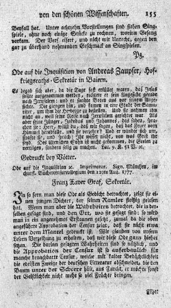 Ode auf die Inquisition.
