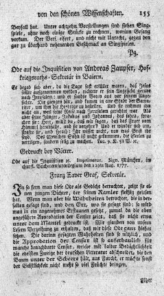 Ode auf die Inquisition.