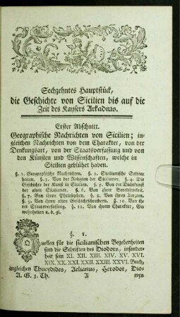 Erster Abschnitt. Geographische Nachrichten von Sicilien