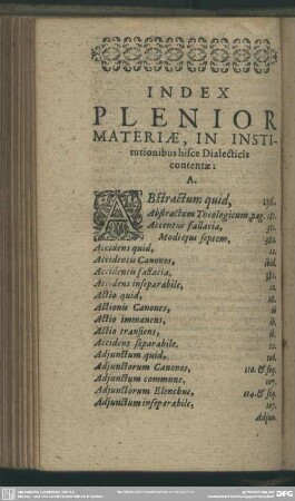 Index Plenior Materiae, In Institutionibus hisce Dialecticis contentae