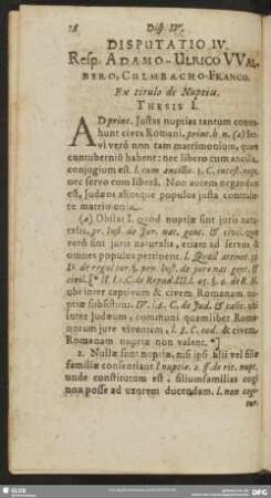 Disputatio IV. Resp. Adamo-Ulrico Walbero, Culmbacho-Franco. Ex titulo de Nuptiis