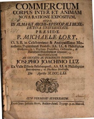 Commercium corpus inter et animam nova ratione expositum