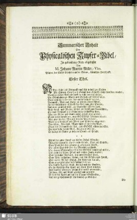 Summarischer Inhalt der physicalischen Kupfer-Bibel, in gebundener Rede abgefasset
