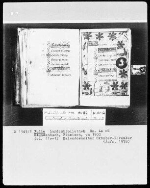 Stundenbuch — Kalenderseite November, Folio 12recto