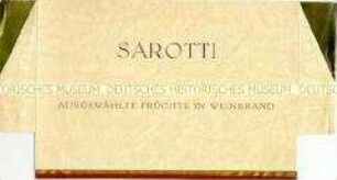 Schachteldeckel (Muster, aufgefaltet) Sarotti "Ausgewählte Früchte in Weinbrand"