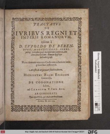 Tractatus De Iuribus Regni Et Imperii Romanorum