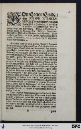 Von Gottes Gnaden Wir Joseph Wilhelm Ernest ...