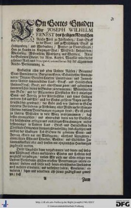 Von Gottes Gnaden Wir Joseph Wilhelm Ernest ...