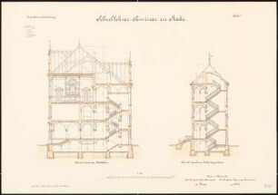 Schullehrer-Seminar, Stade Hauptgebäude: Schnitt durch Mittelbau und Nebentreppenhaus 1:100