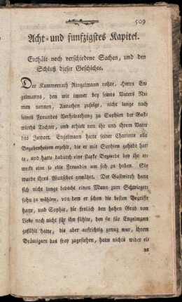 Acht- und funfzigstes Kapitel. Enthält noch verschiedene Sachen, und den Schluß dieser Geschichte.