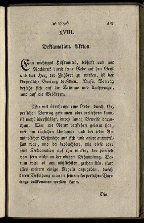 XVIII. Deklamation. Aktion.