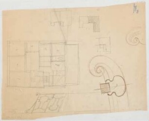 Thiersch, Friedrich von; München; Münchner - Kindl - Keller, Erweiterungsbau - Treppengeländer (Teilgrundriss, Details)